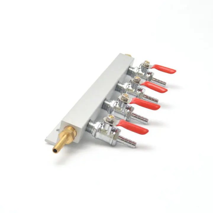Homebrew 4 way Co2 gas manifold distributor, 1/4" inlet/outlet fittings