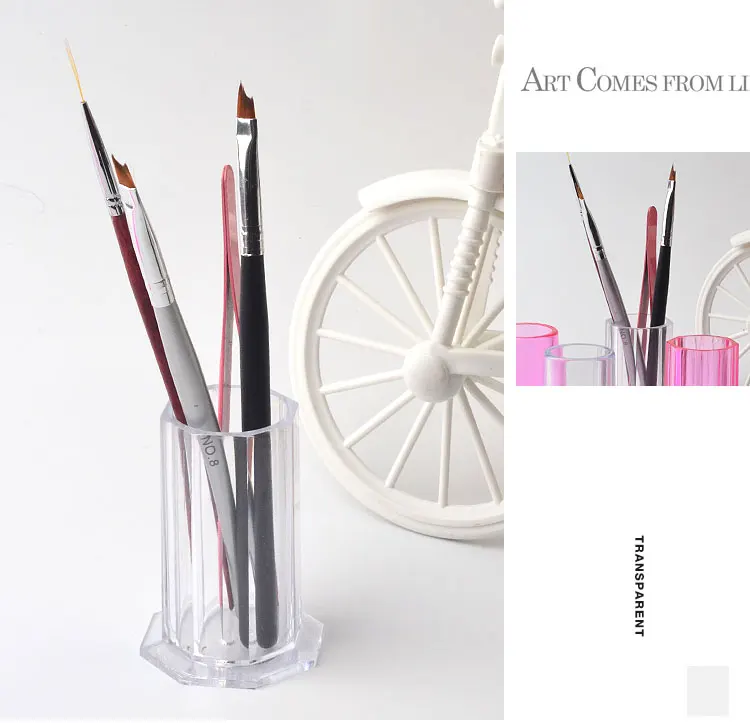 1 шт. прозрачный/розовый для дизайна ногтей держатель кисти акриловая ручка для ногтей кейс для хранения кистей для макияжа контейнеры DIY аксессуары для маникюра