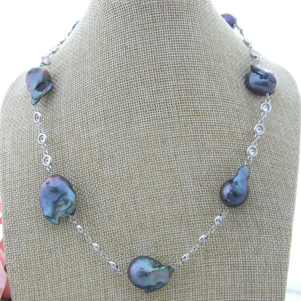 

Women's 19" Black Keshi Pearl Crystal Chain Necklace