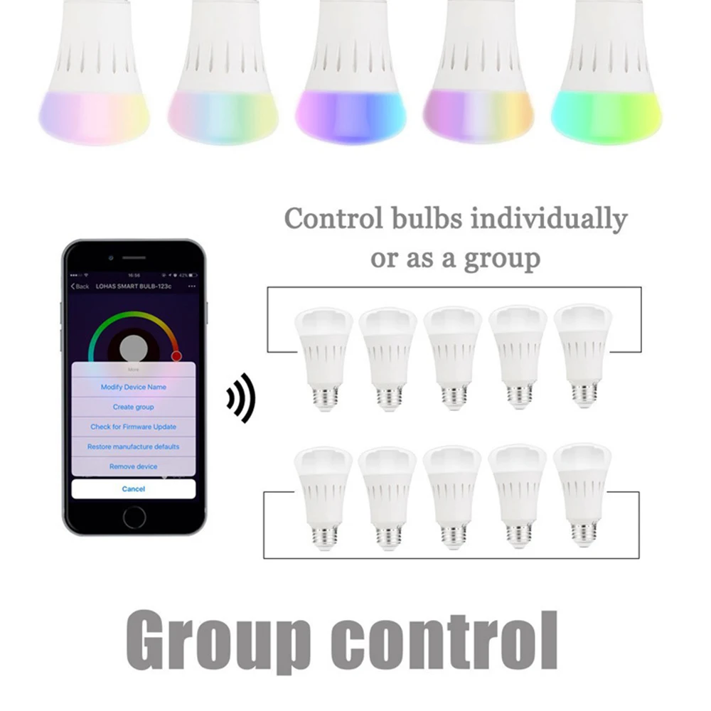 

OOBEST 7W RGB Wireless WiFi Remote Control Smart Light Bulb AmazonAlexa & Google Home Voice Control Bulb E27 E26 B22 E14