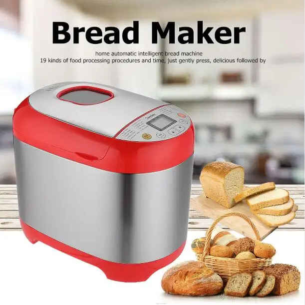 

Electric Digital Automatic Bread Maker 220V 500W 50Hz Yogurt Machine With 19 Programmes Stainless Steel Red Prompt Function