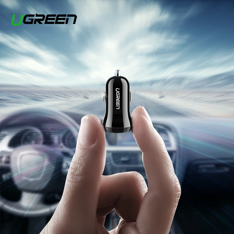 Ugreen USB cargador de coche para teléfono 4.8A Dual USB cargador rápido para iPhone X XS X 8 teléfono Huawei Mini Coche -cargador de adaptador de cargador USB