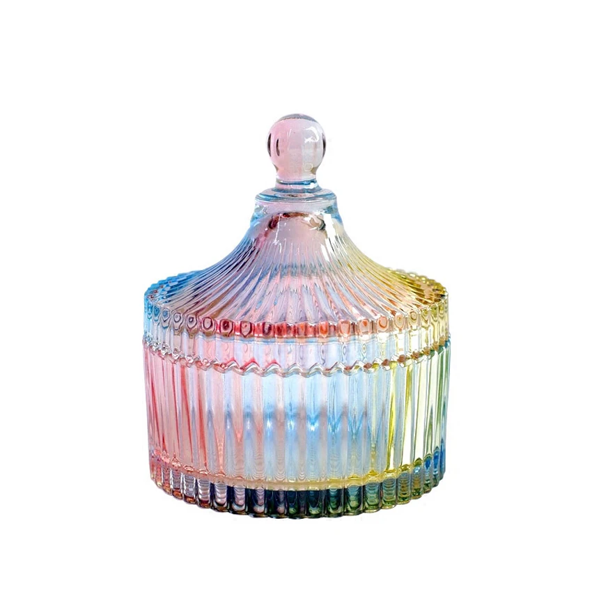 Europe style colorful Glass bottles dust-proof lid storage dessert candy jars tea caddy vase Sugar Pot wedding home Decoration