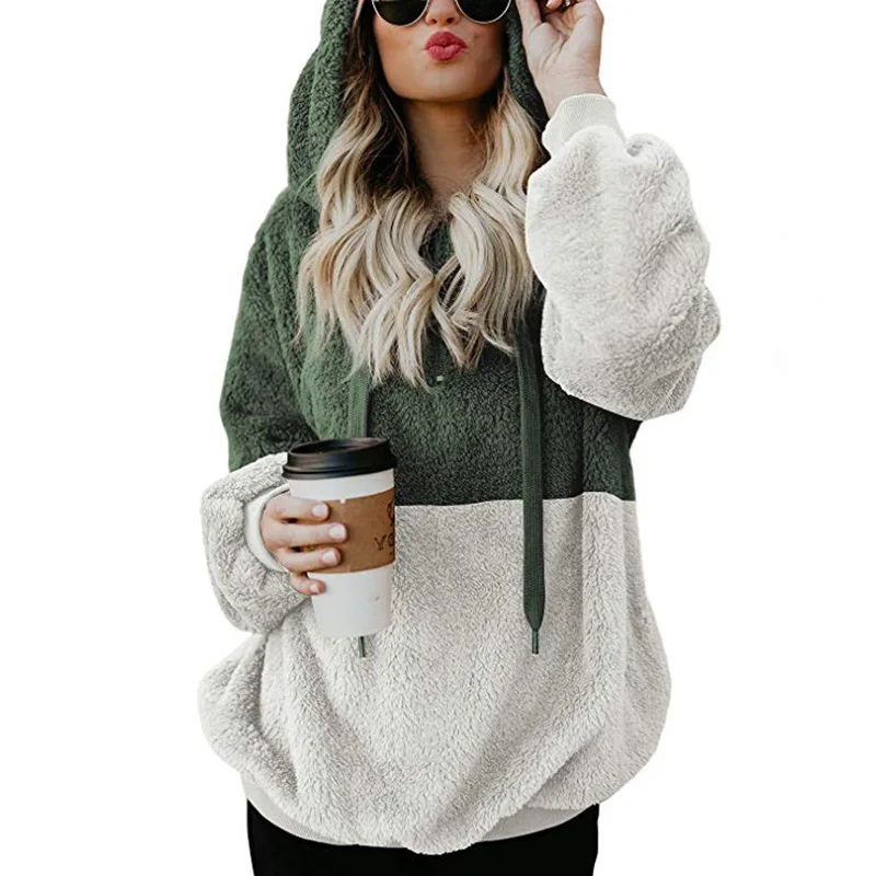 Women Autumn Fuzzy Hoodie Winter Black Warm Hoodies Coat