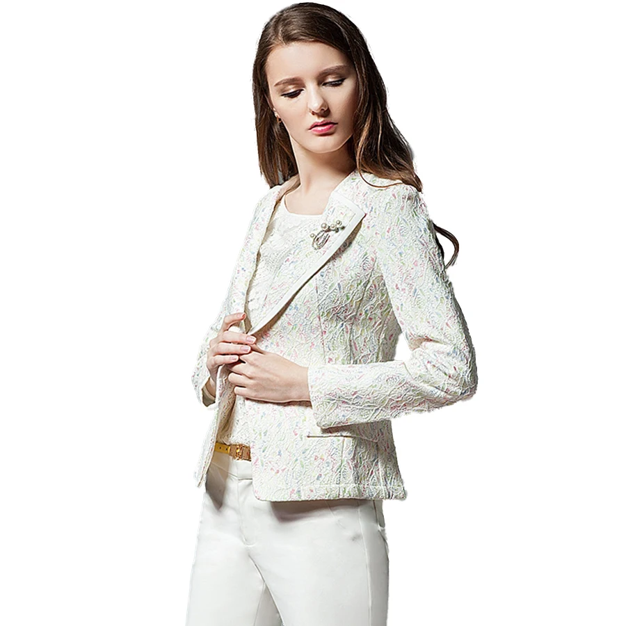 White Lace Blazer Jacket Women Elegant Slim Spring Autumn Short Womens
