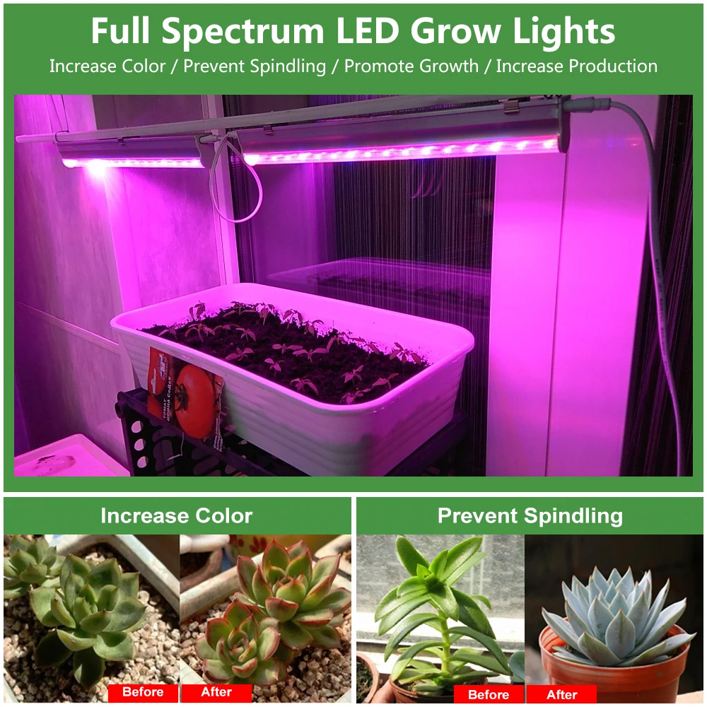 Светодиодный светильник для выращивания растений, лампа полного спектра T5, трубка 5730 smd, Световая трубка для роста+ вилка для выращивания растений, цветов, рассады