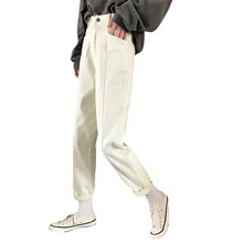 Акция горячая Распродажа хлопковые джинсы женские осень/зима женские джинсы с высокой талией Студенческие Брюки свободные прямые девять ног