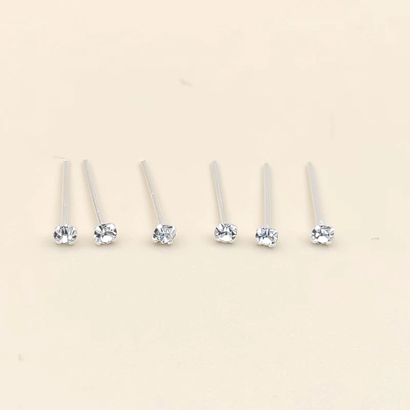 925 Sterling Silver 2mm Clear Crystal nose Stud Nose Piercing Pin body jewelry 20pcs/pack 2