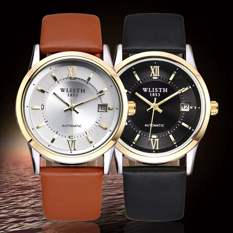 

Wlisth Automatic Watches Men Stainless Steel Business Wristwatch Leather Fashion Waterproof Sport Male Clock Relogio Masculino