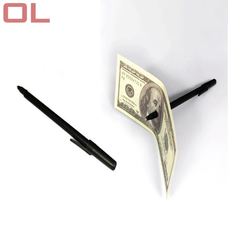 OL New Magic Trick Ball Pen Brand Black Magician Toy Thru Bill