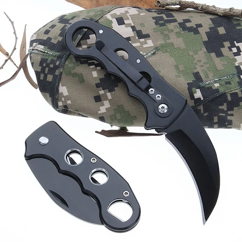 Mini portátil de cuchillo plegable de Camping táctico plegable anillo al aire libre herramientas de caza de acero clave cuchillo de supervivencia