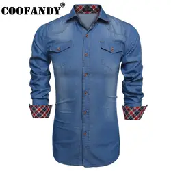 Coofandy Новинка 2017 года поступления Для мужчин Модная Slim Fit с длинным рукавом Демин Стиль двойные карманы боты Подпушка Рубашки домашние муж