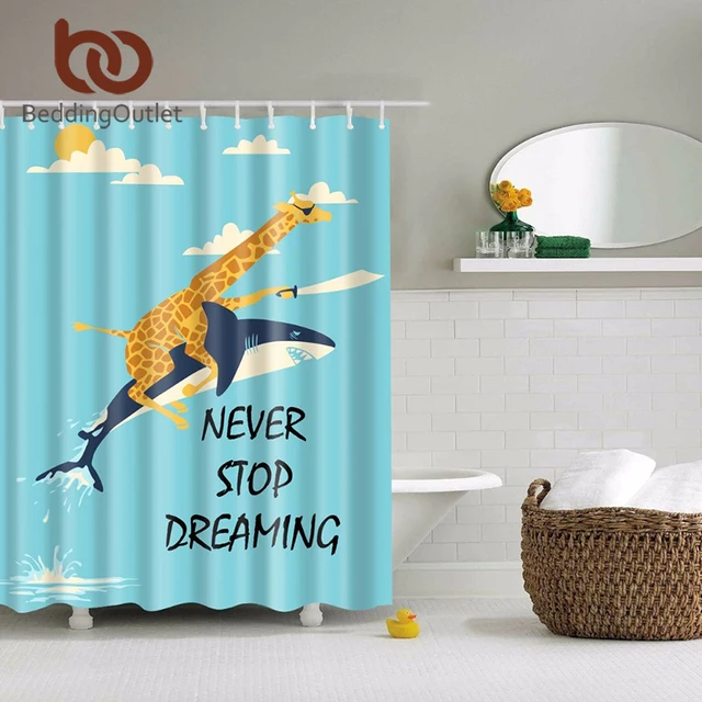 Beddingoutlet Jungle Giraffe Ride Shark Shower Curtain Animals Kids Beddingoutlet Jungle Giraffe Ride Shark Shower Curtain Animals Kids Bathroom Set With Hooks 71 X