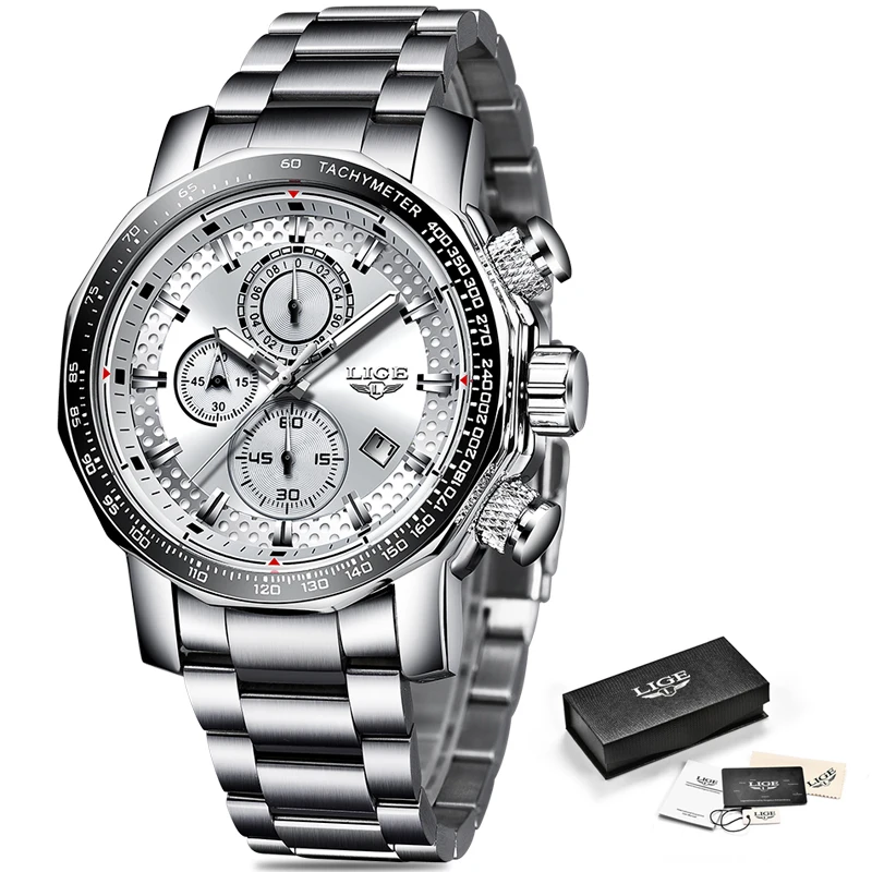 2019 New Watch Men LIGE Mens Watches Top Brand Luxury Sport Quartz Stainless Steel Man Clock Military Waterproof Chronograph+Box