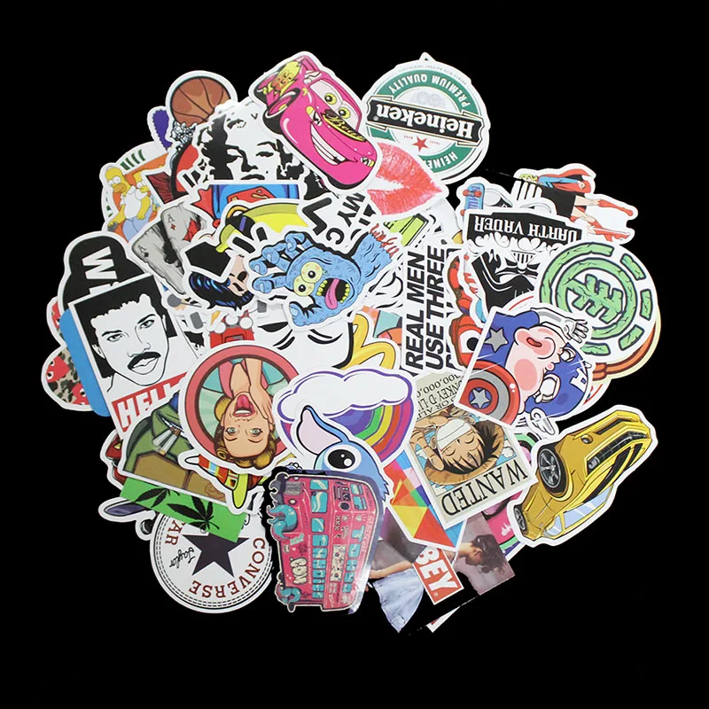 

100 Pcs 7 Styles Not Repeating Waterproof Stickers For Notebook Laptop Suitcase Bike Fridge Sliding Plate Car Styling Sticker