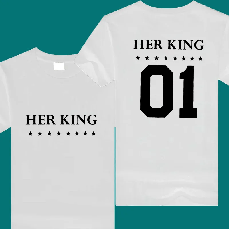Парная футболка с надписью King Queen спереди и сзади хлопковые футболки короткими