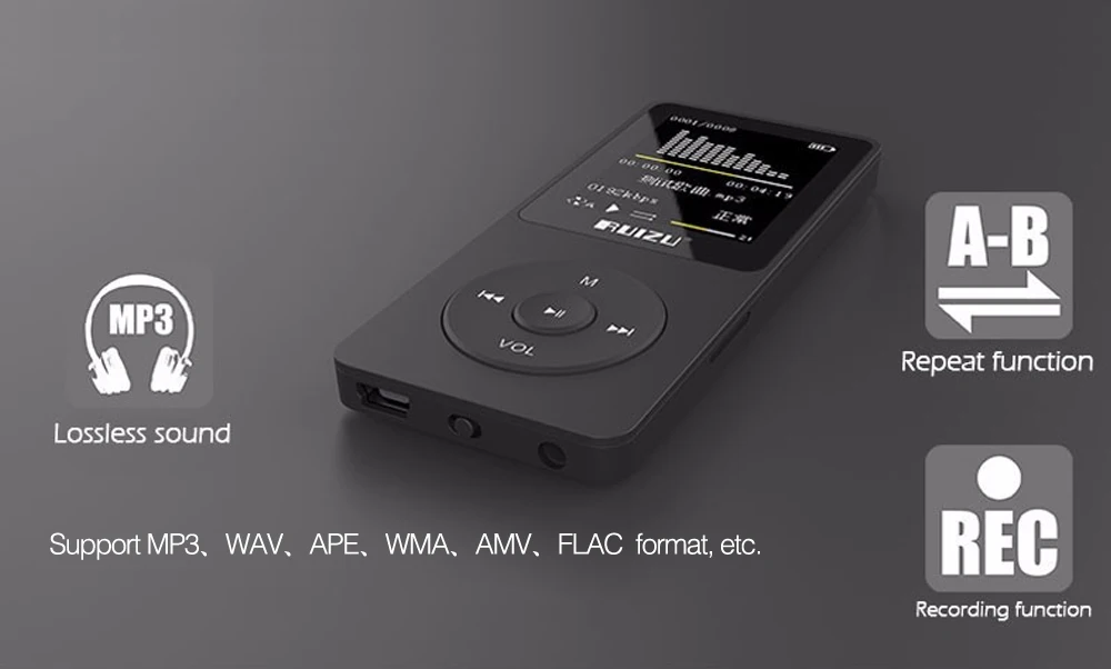 RUIZU 1," MP3-плеер 4 Гб Высокое качество звука, мини музыкальный плеер без потерь с fm-радио, диктофон, электронная книга