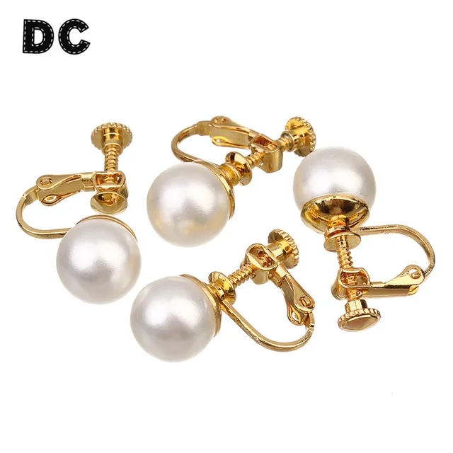 Dc Vintage Copper Gold Silver Color Imitation Pearl Beads No Dc Vintage Copper Gold Silver Color Imitation Pearl Beads No Piercing Earrings Clip Adjule For