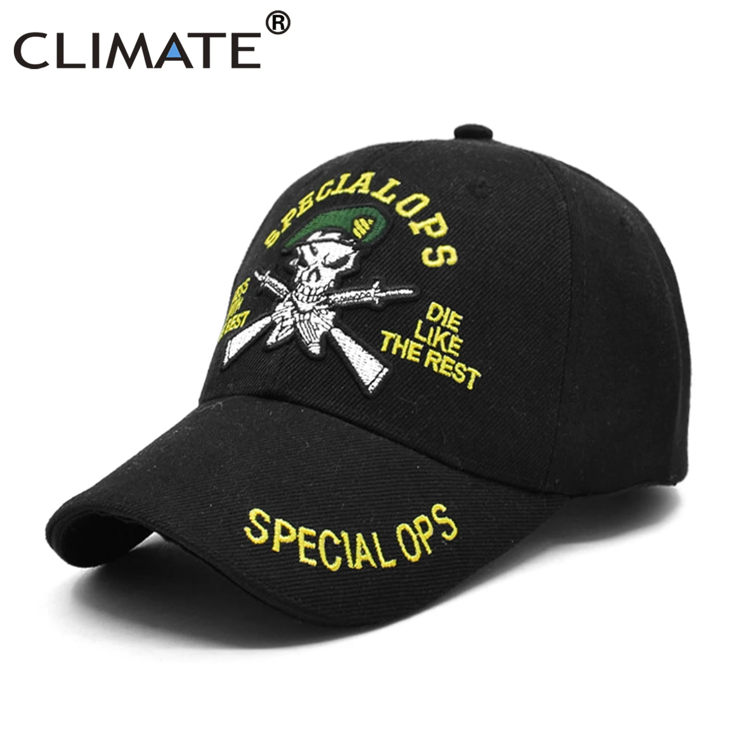 

CLIMATE Men Skull Baseball Cap Special OPS Forces Skull Cap Cool Black Specialops Bone Gun Hats Baseball Caps Army Style Men