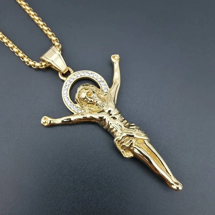 

INRI Crucifix Stereoscopic design Necklace Gold/Rose Gold/Black Gun Color Stainless Steel Chain For Men Jewelry Jesus Piece