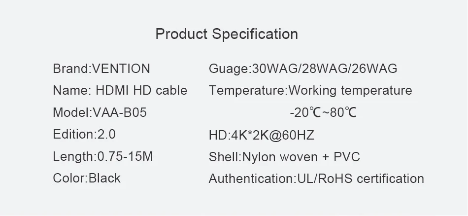 Кабель Vention HDMI 2,0 позолоченный 4K* 2K 60Hz UHD HDMI кабель 1 м 2 м 3 м 5 м 8 м 10 м для HD tv lcd ноутбука для PS3 проектора компьютера