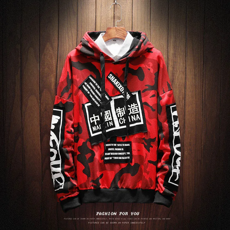 

Camouflag Autumn Spring 2019 Hoodie Sweatshirt Mens Hip Hop Punk Pullover Streetwear Casual Clothes Plus Asian Size M-5XL