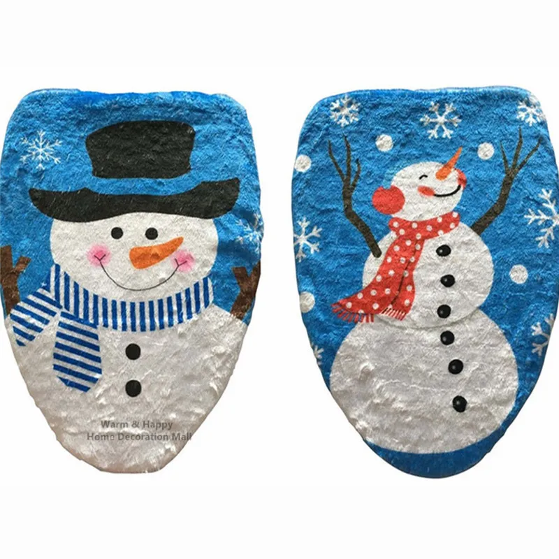 

Merry Christmas Decorations Snowman Toilet Seat Cover Single Lid Blue Print Pattern Washable Kerst Adornos de Navidad Para Casa