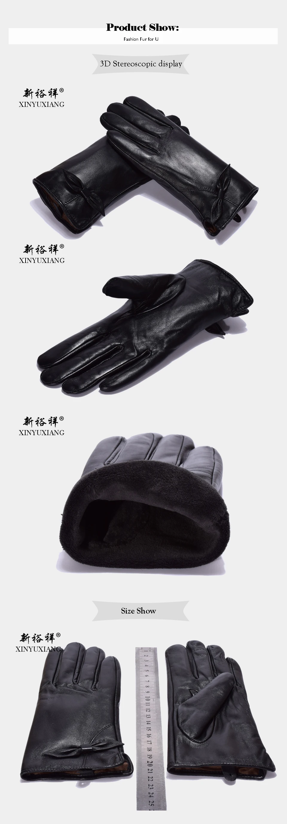 Женские перчатки из овечьей кожи с бантом и сенсорным экраном, перчатки из натуральной кожи черного цвета, зимние осенние теплые перчатки для женщин