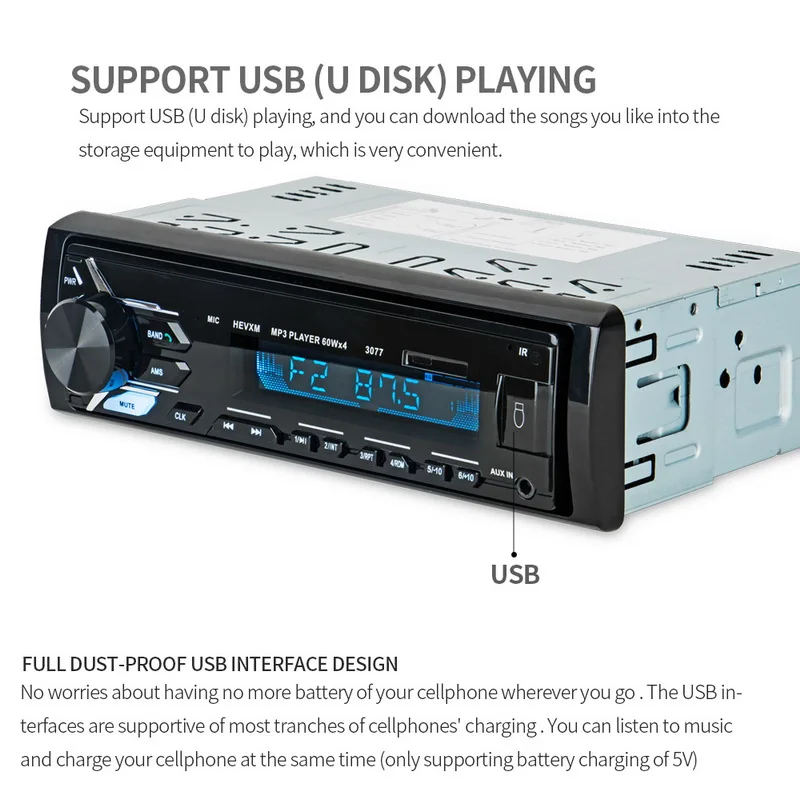Bluetooth автомобильный стерео в тире SD USB MP3 MMC WMA 12 В 3077 автомобильный аудио плеер авторадио 1 Din FM Aux вход приемник