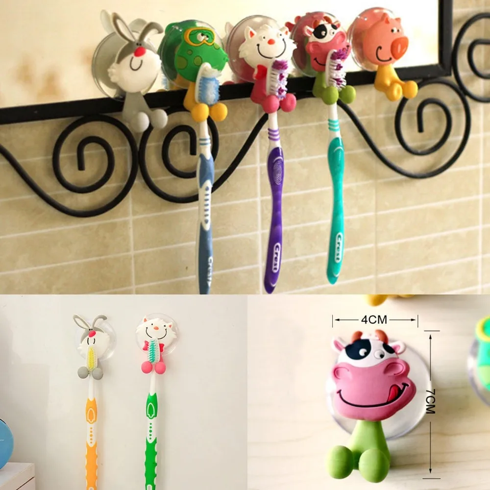 

Lovely Toothbrush Holder Animal Shape Adhesive Hook Toothpaste Dispenser Brush Bathroom Shelves Home Storage Tools