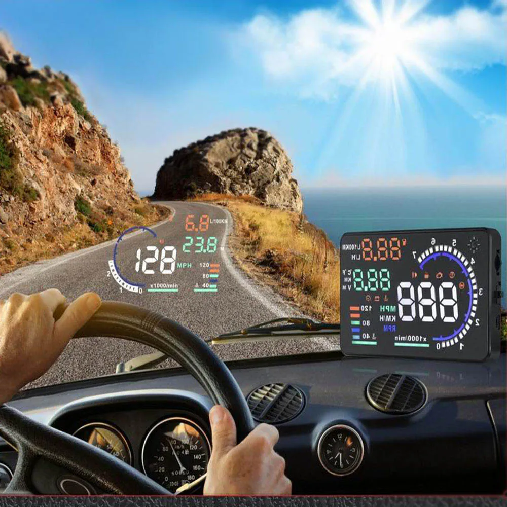 Скоростной WOW A8 5," HUD Автомобильный дисплей, автомобильная самоадаптивная Предупреждение, лобовое стекло, проектор, OBD II, EOBD система, диагностика данных