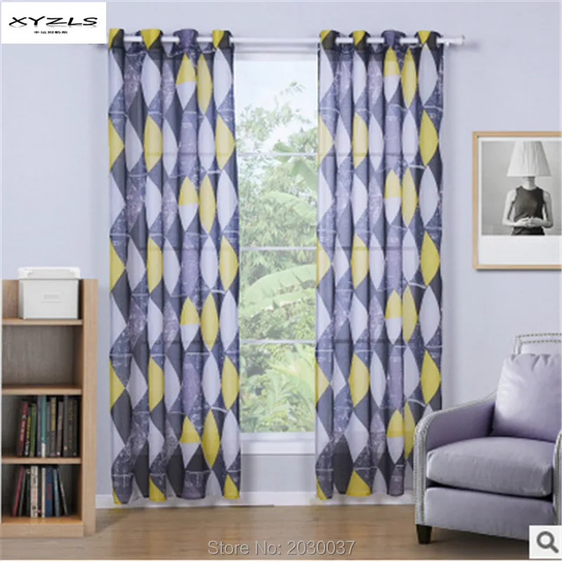 XYZLS Black Yellow Curtains for Living Room Hotel Geometric Printed