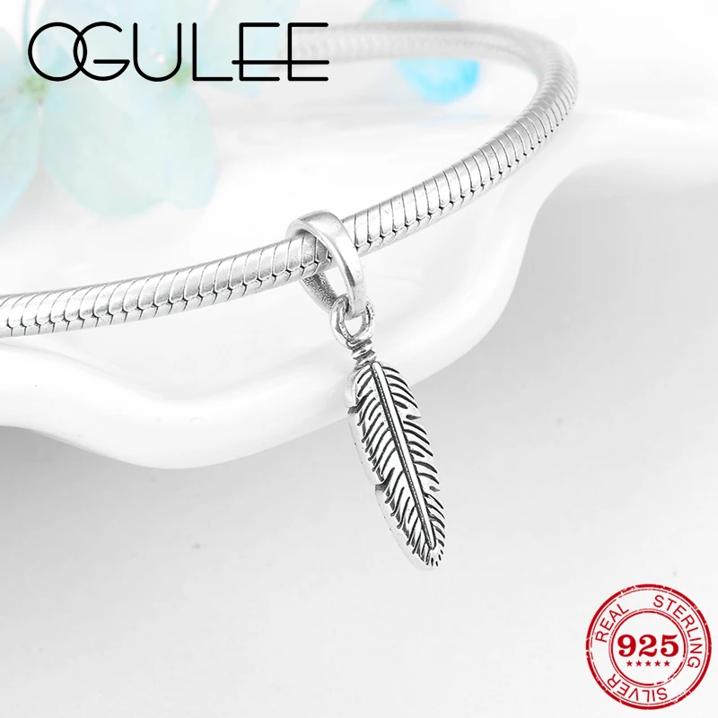 

Elegant Dangle Bird feather 925 Sterling Silver Pendant for Jewelry Making Fit Original Pandora Bracelet Bangles Jewelry making