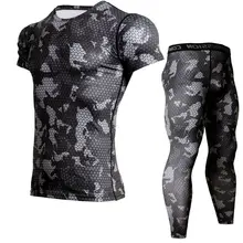 ММА облегающая Для мужчин костюм сжатия Футболка Для мужчин Фитнес колготки с коротким рукавом футболка леггинсы тренажерные залы тренировки Костюмы 2 шт./компл