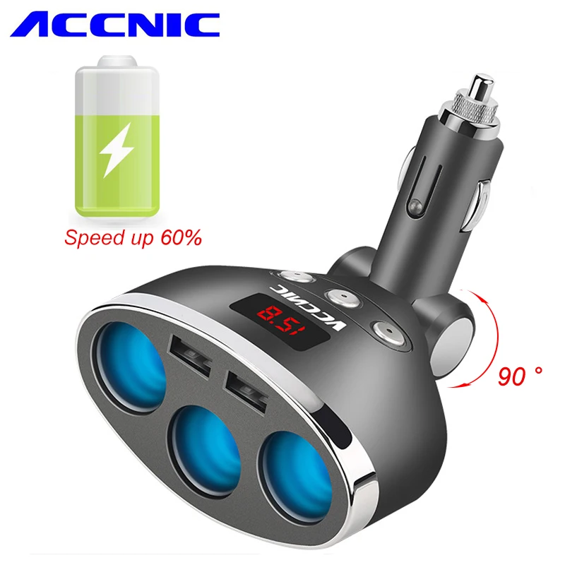 

Accnic 5V 1A/2.4A Dual USB Car Splitter Cigarette Lighter Socket Adapter 120W LED Voltage Monitor Auto Car USB Plug Converter