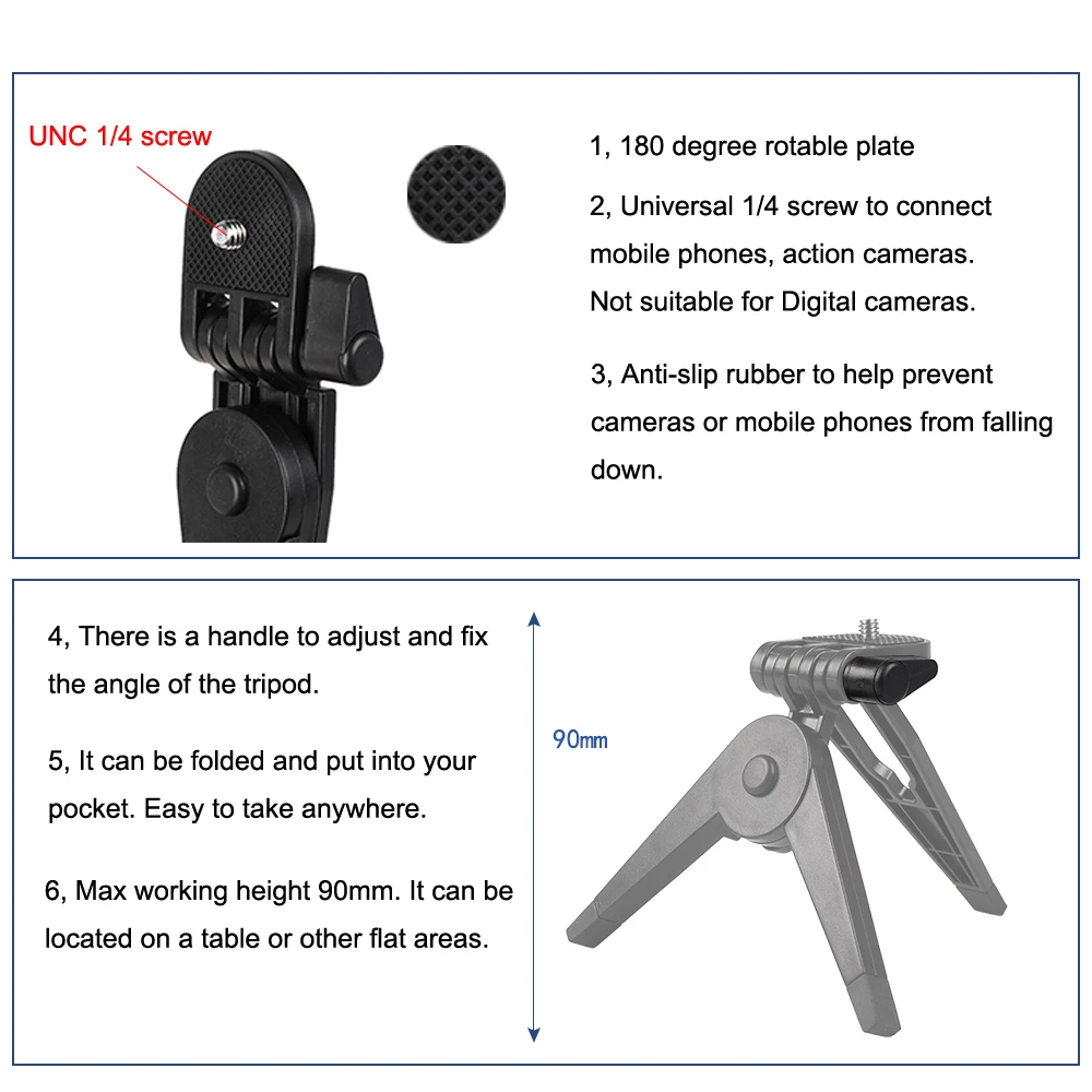 Kaliou Rotating Table Desk Mini Tripod for Smartphone iPhone Huaweixiaomi Samsung Monopod for Gopro 7 6 5 4 3 2 1 Sjcam SJ4000