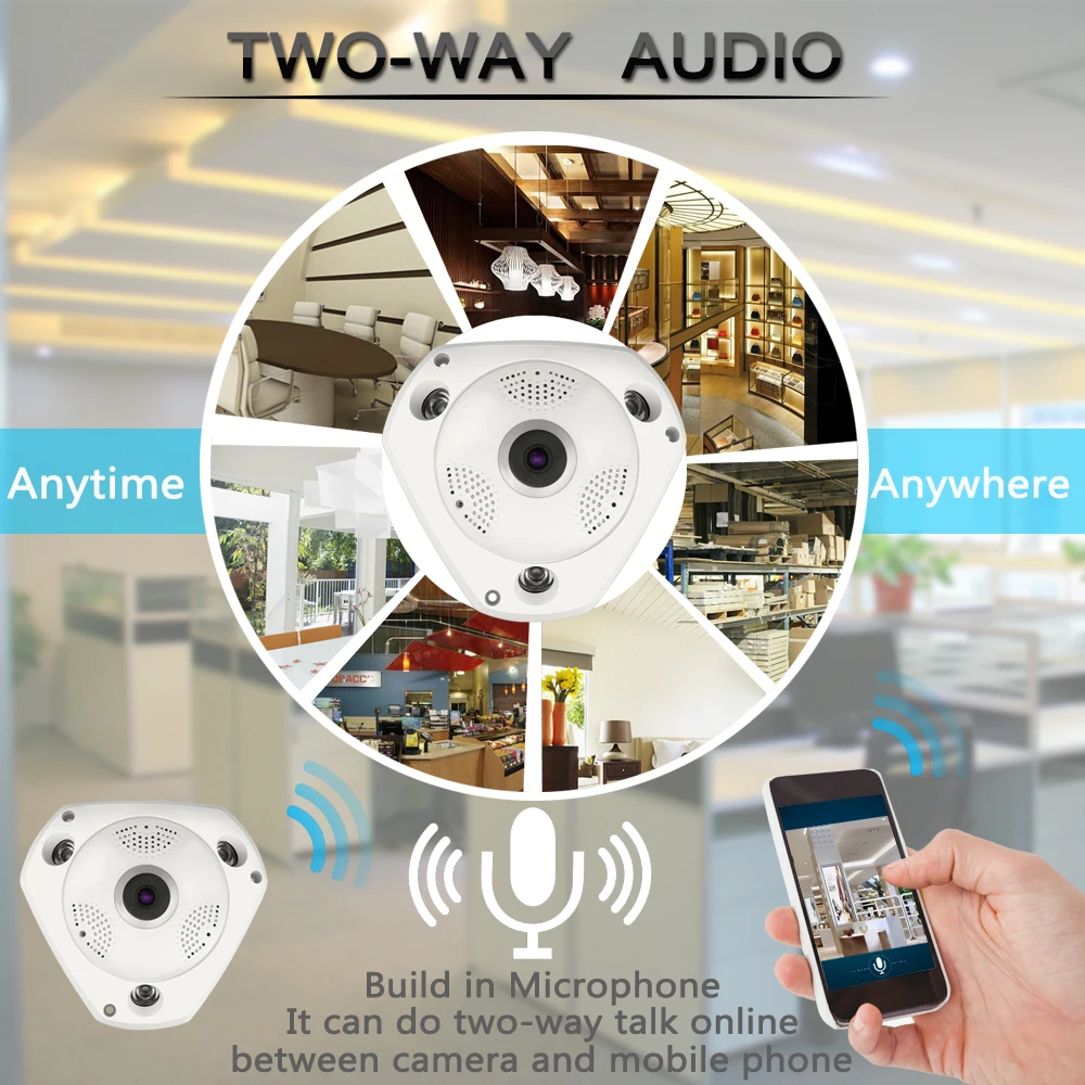 OUERTECH Full View WIFI 360 камера двухсторонняя аудио панорамная 1080P инфракрасное ночное