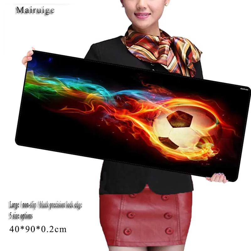 

Mairuige Football with Fire Large Mouse Pad XL 900*400mm for Gaming CS GO DIY Pictures Super Extended Locking Edge Size 900mm