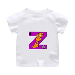 ZSIIBO алфавит Футболка с принтом для мальчиков детская одежда с изображением Гарфилда с короткими рукавами хлопковые футболки с круглым