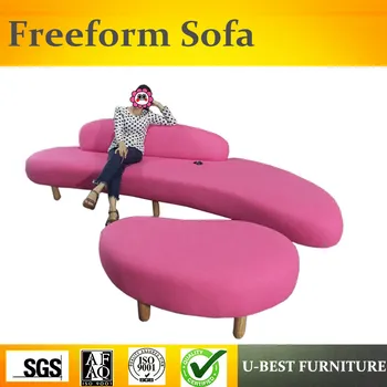 

U-BEST Top quality solid wood frame fabric seat Asia Style graceful freeform ottoman sofa replica