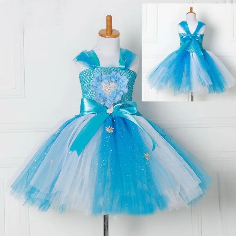

Little Girls Flower Tutu Dress Princess Elsa Tulle Party Dresses Pageant Gowns Girls Dress Up Fancy Baby Clothing 2-10 years