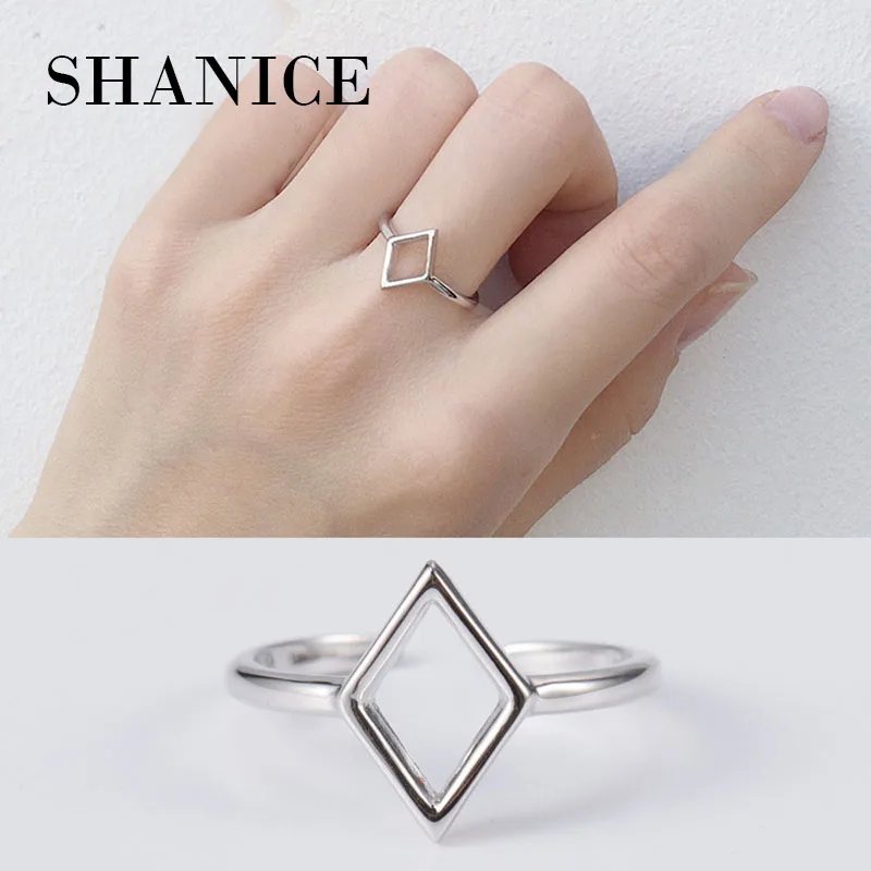 

SHANICE Authentic 100% 925 Sterling Silver Jewelry Geometric Quadrilateral Pattern Open Rings for Women anillos mujer