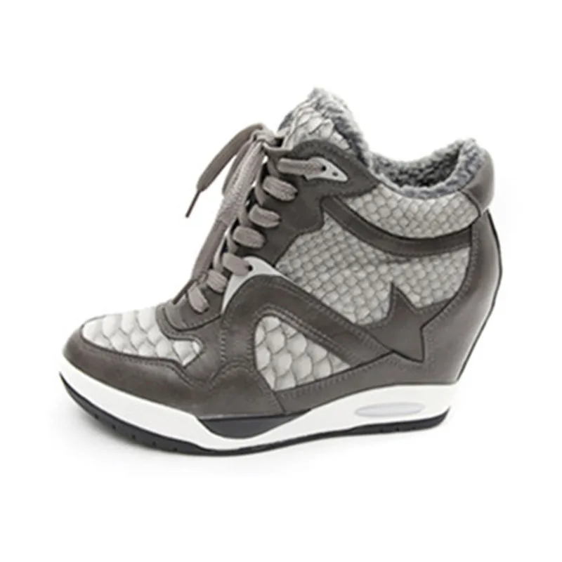 

2017 New Winter Women's Wedge Shoes Plush Lace-up high-top platform Shoes For Women High heel casual shoes