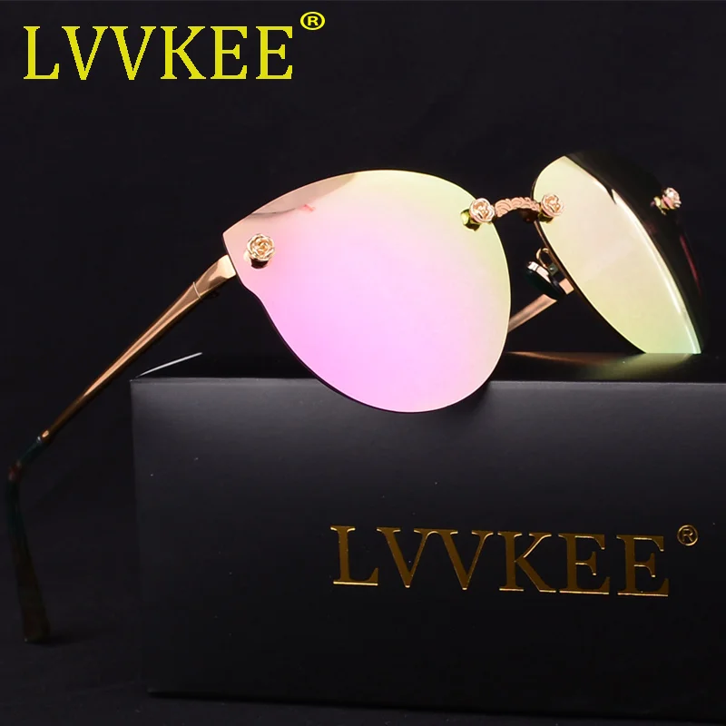 

LVVKEE 2018 Brand Designer Polarized Sunglasses rimless Women's Glasses Metal Frame Steampunk Anti hot Glare Goggles uv400