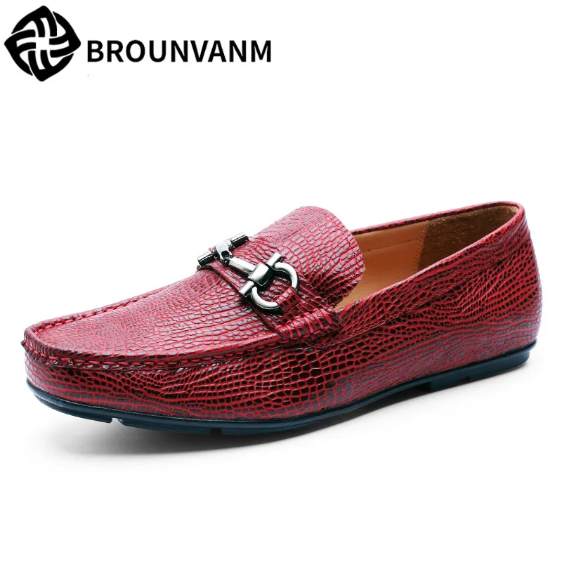 

A song of men's casual shoes men's Leather Flat pedal driving Le Fukuo slip-on Doug red shoes
