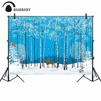 

Allenjoy wall-papers backdrop winter forest animals birch tree blue peaceful wildlife cartoon decoration fotografia background