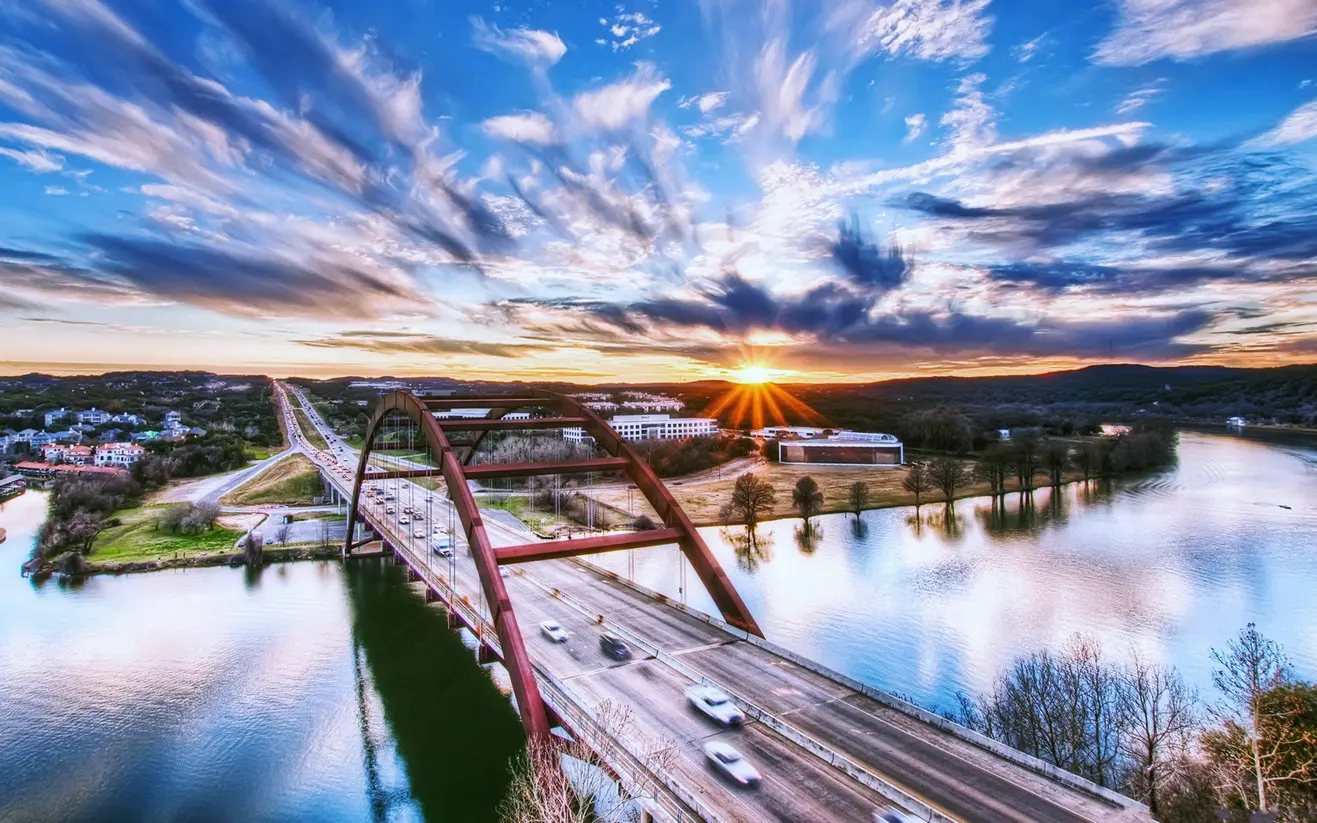 texas sunrise bridge river Village photo backdrop High quality Computer print scenic backgrounds | Электроника