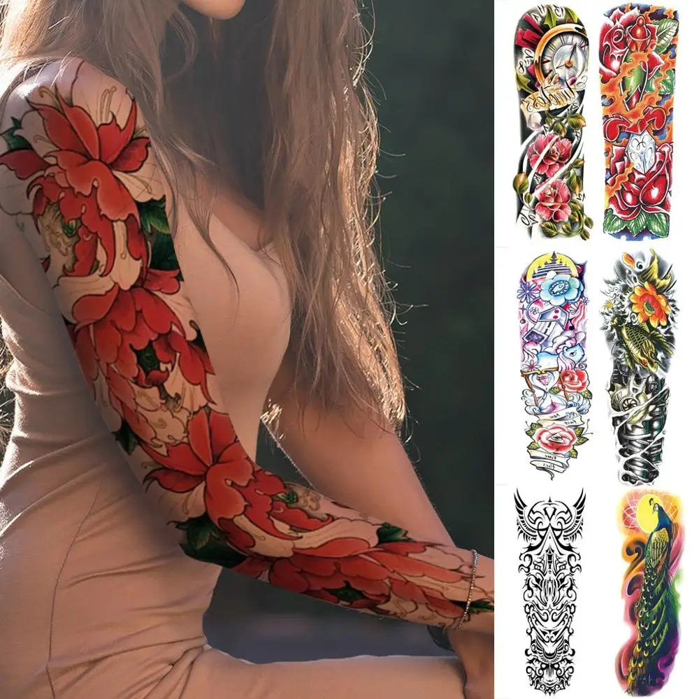 

Hot Popular Tattoos Sticker Temporary Drawing Body Full Flower Arm Fake animal flower Paint Waterproof Transfer Tattoo Sleeve #D