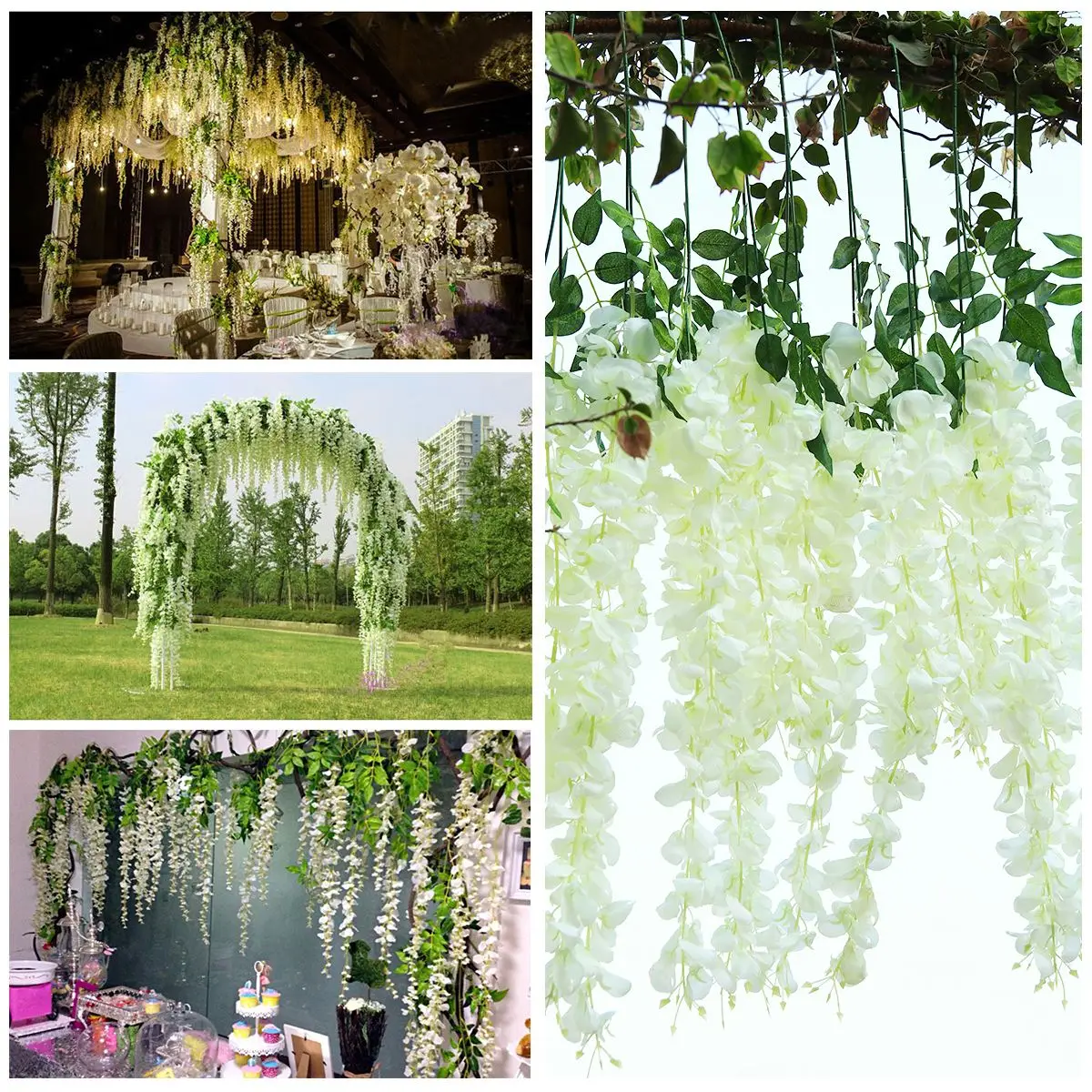 

12 Pcs Artificial Wisteria Silk Simulation Props Green Leaf Garland Ivy Vine Wisteria 90CM for Party Holiday Home Decor Wedding