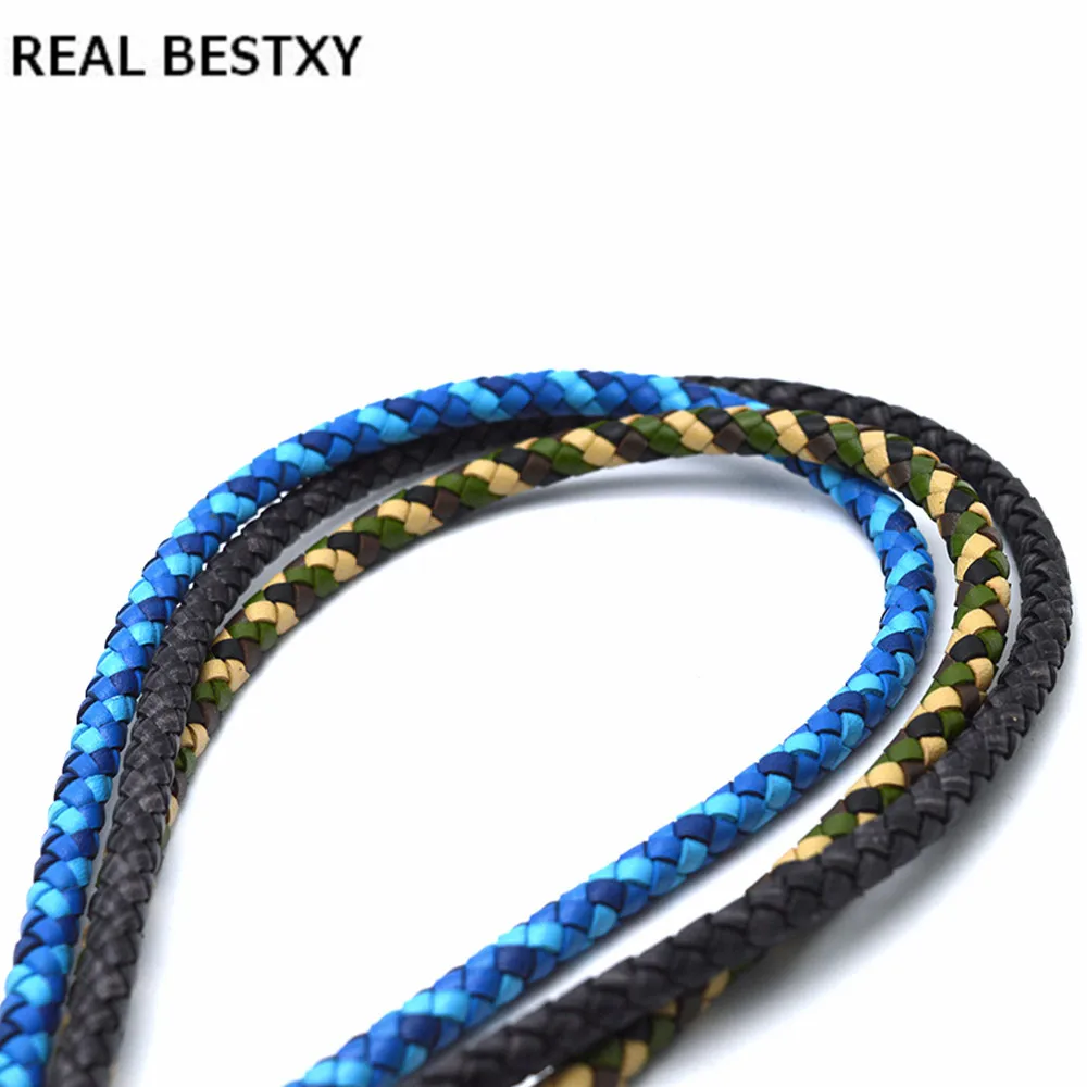 REAL BESTXY 1m/lot genuine cowhide round leather black antique leather cord for bracelets making blue leather round cord green